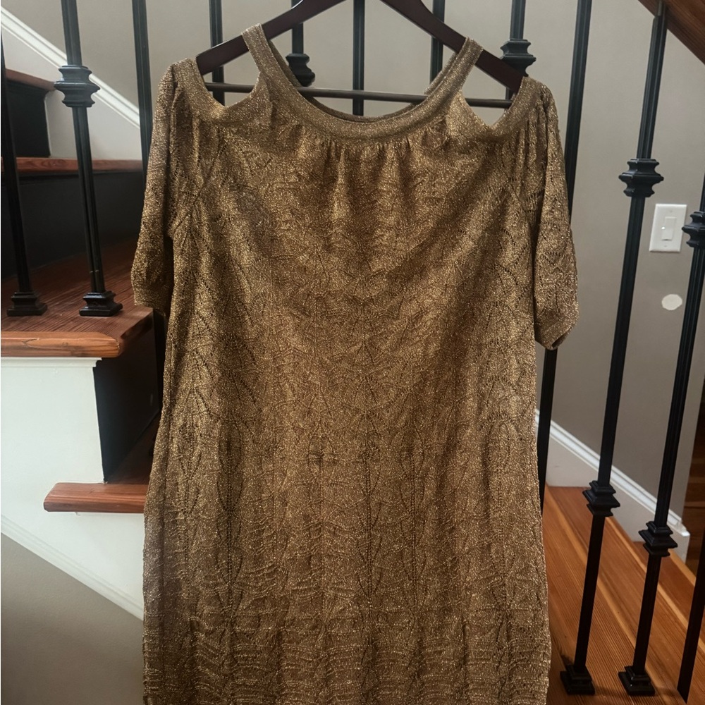 Missoni Elegant Metallic Gold Cut-Out Shoulder Women's Dress